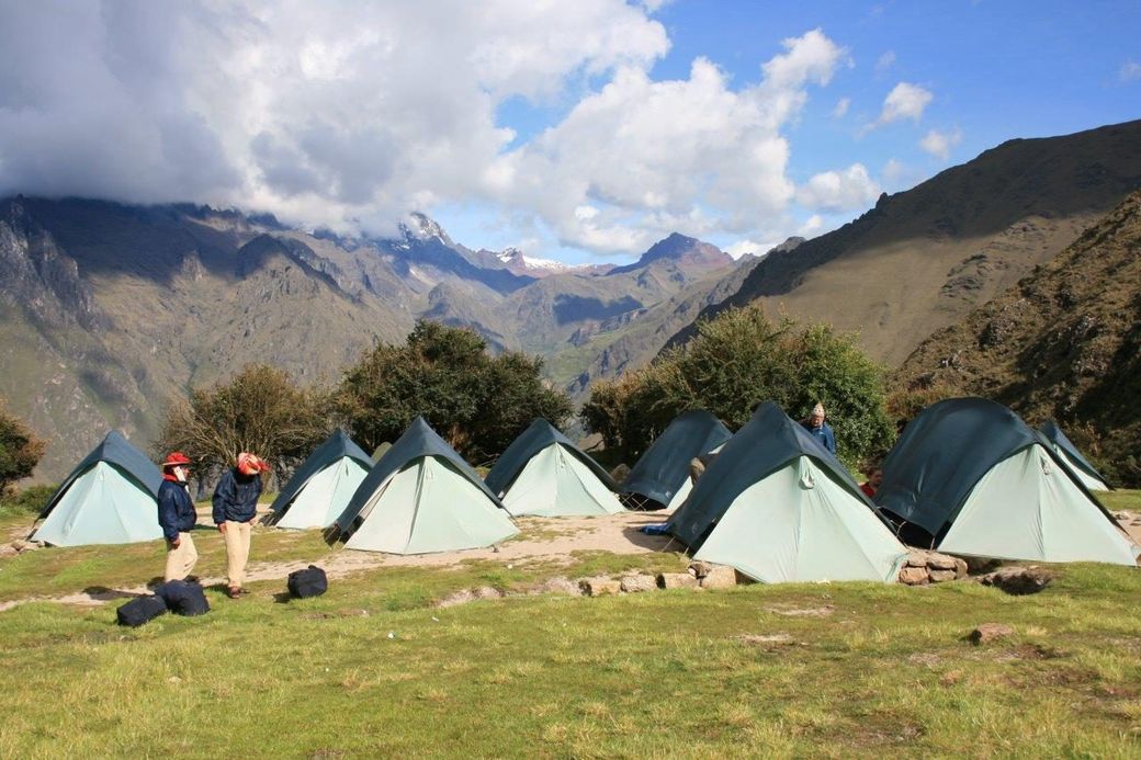 The camp pitched below the peaks