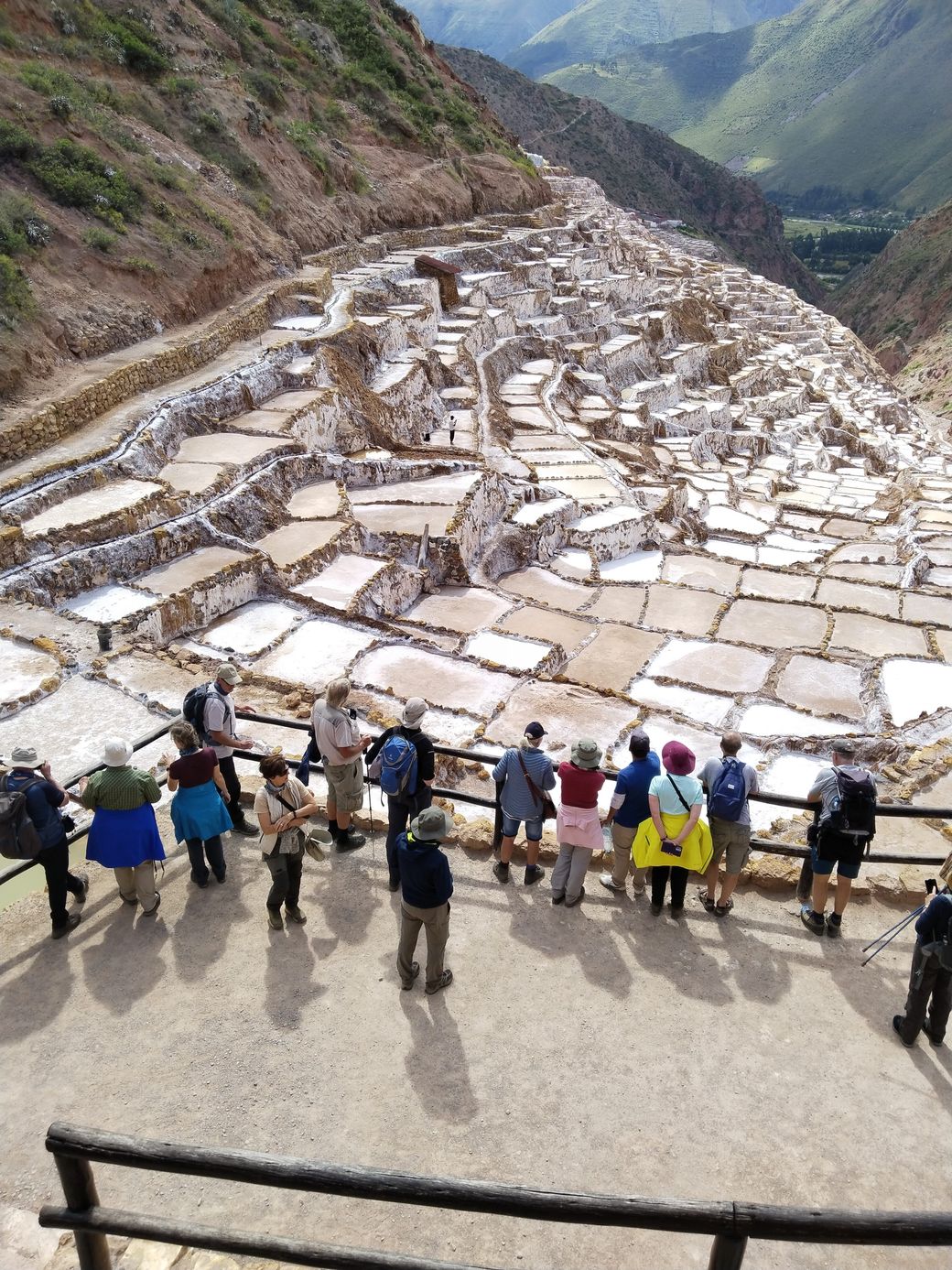 A group at the viewpoint over the salt pans at Maras