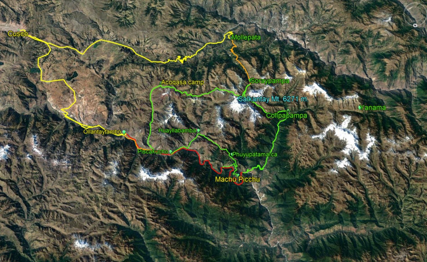 The Inka road network between Cusco, Mollepata, Salkantay and Machu Picchu