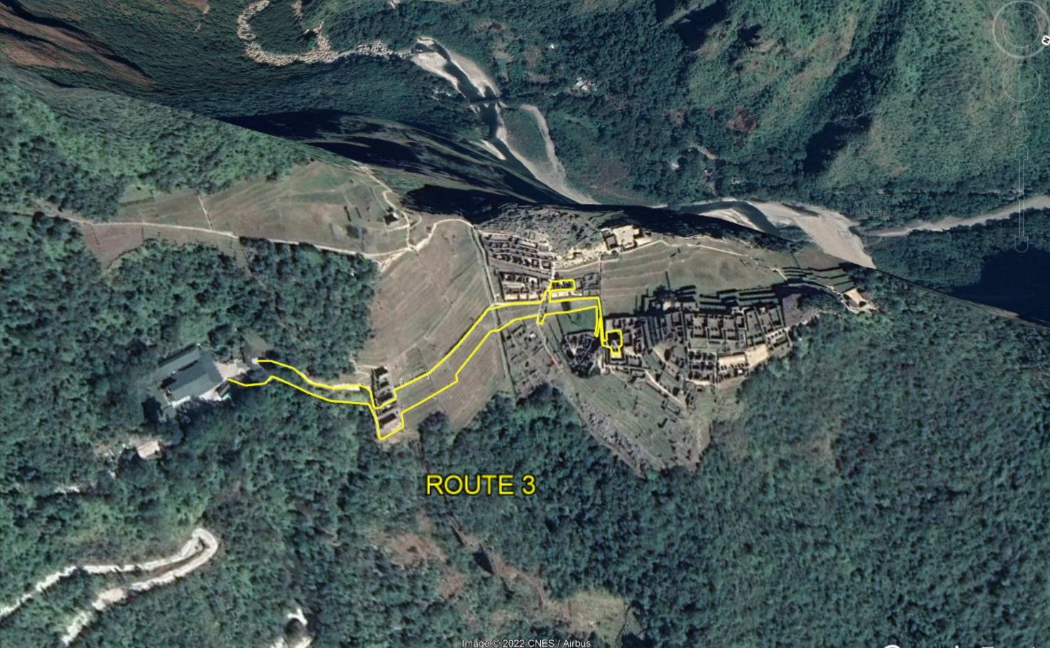 Route 3 marked in yellow over the lower area of the citadel